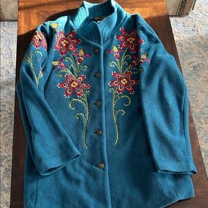 Bob Mackie Teal Wearable Art Cardigan